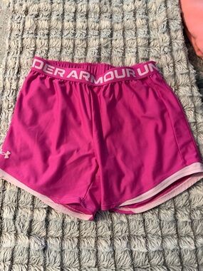 Under Armour Women’s Hot Pink Athletic Shorts with Light Pink Trim